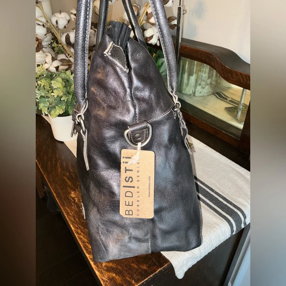 NWT Bed Stu Leather Rachel Shoulder Crossbody Bag Tote Black Rustic Retail $345